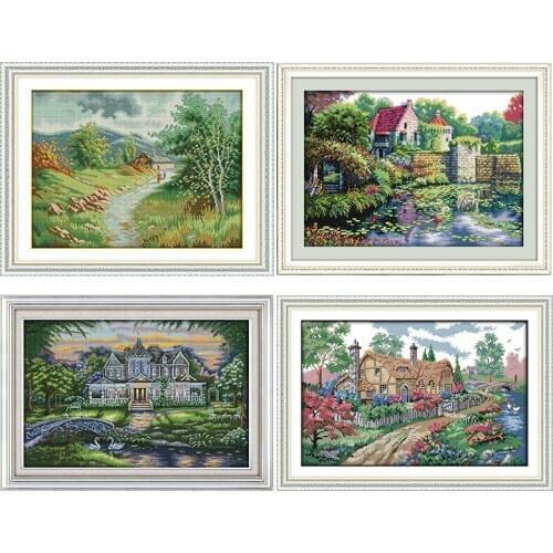 Joy Sunday Cross Stitch Kit A Country Cabin Patterns Stamped Printed 11CT 14CT Counted Print Craft Kit Embroidery Needlework Set