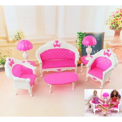 NK 6 Items/Set Doll Accessories Plastic Furniture Sofa Couch Desk Lamp For Barbie Doll For Monster High Girl Birthday BestGift