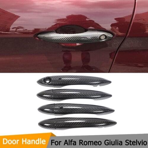 Auto Hand Door Handle Cover For alfa romeo Giulia Stelvio Carbon fiber door handle Trim cover 2014-2020