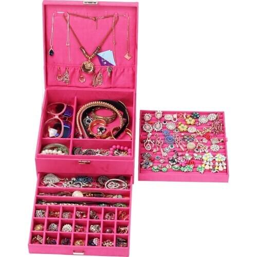 New Flannel Jewelry Box, Wholesale Custom-Made Large Space Three-Layer Jewelry Box