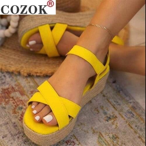 New Women Sandals Summer 2021 Female Shoes Woman Peep-toe Wedge Comfortable Sandals Slip-on Flat Sandals Female Sandalias