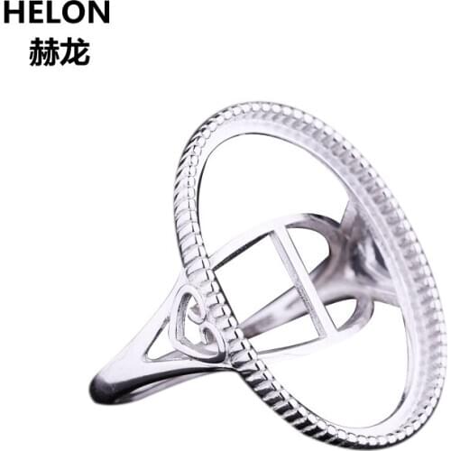 925 Sterling Silver Women Engagement Wedding Ring 17x24mm Oval Cabochon Semi Mount Ring fit Amber Turquoise Setting Wholesale