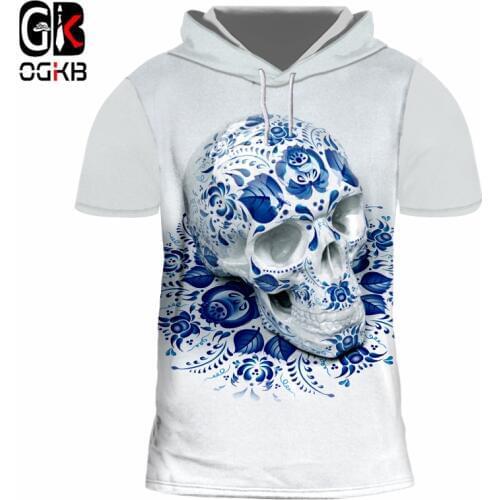 OGKB Hooded T-shirt Hombre New O-neck 3D T Shirts Print Blue Skulls Funny 7XL Tops Tees Unisex Autumn Hood T Shirts Hoodies