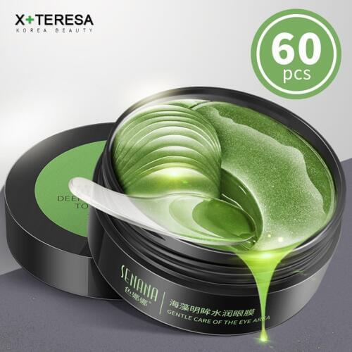 Seaweed Crystal Eye Mask Dark Circles Remover Collagen Gel Eye Patches 60pcs Anti-Puffiness Anti-Aging Moisturizing Skin Care