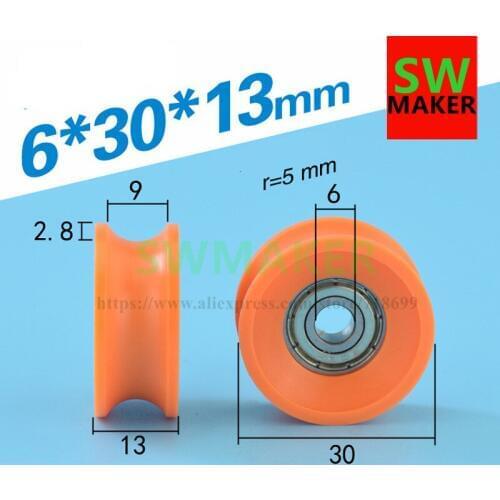 6*30*13mm Package plastic bearing wheel, guide wheel, M6 screw thread, POM mute, 30mm diameter 10mm, guide rail