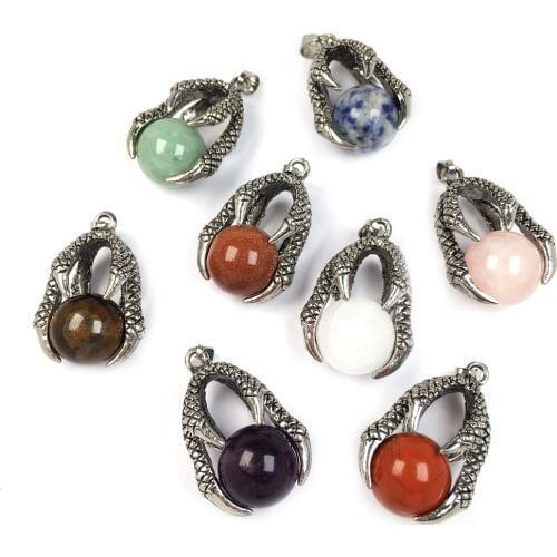 Natural Stones Pendant Creative Dragon Claw Hold Round Stone Beads Pendants for Jewelry Making DIY charm Necklaces Accessories