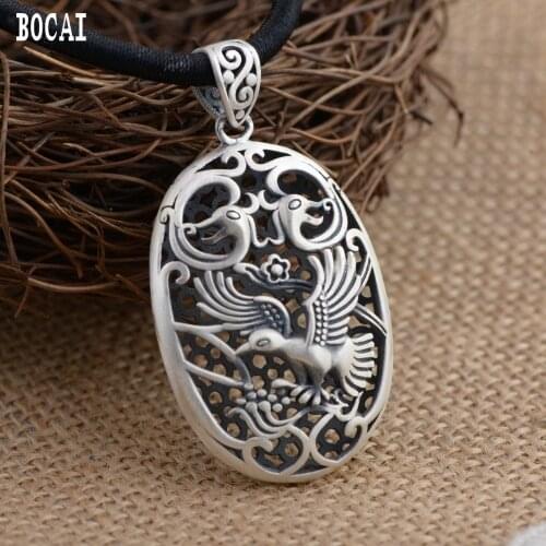 Real S990 pure silver antique craft female models exquisite peacock hollow gift pendant