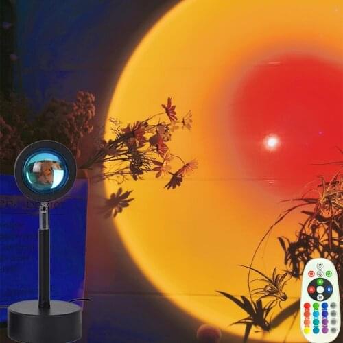 Rainbow Sunset Red Projector Night Light Sun Projection Desk Lamp for Bedroom Bar Coffee Store Wall Decoration Remote Control