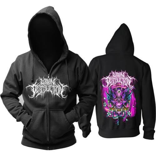 4 Designs Within Destruction Tengu Mask Zipper Sweatshirt Rock Demon Nice Soft Warm Hoodies Heavy Metal Punk Fleece Outerwear