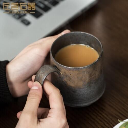 Handmade Japanese coffee cup water cup hand flush hanging ear ceramic mug male industrial retro cup milk cup