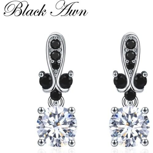 [BLACK AWN] Pure 925 Sterling Silver Jewelry Boucle D'oreille Engagement Stud Earrings for Women Fine Jewelry I143