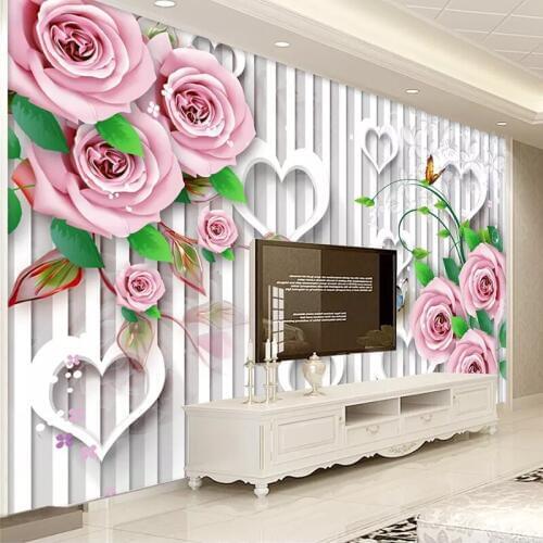 Modern Creative 3D Love Roses Murals Wallpaper Living Room TV Sofa Background Wall Cloth Eco-Friendly Abstract Papel De Parede