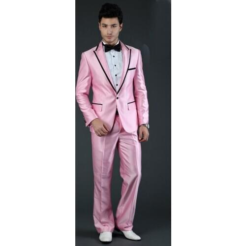 Stylish Shinny Tuxedos 2020 Tailored Blue/Yellow/Pink Groom Wedding Suits Mens Show Suits Topic Party Wear (Jacket+Pants)