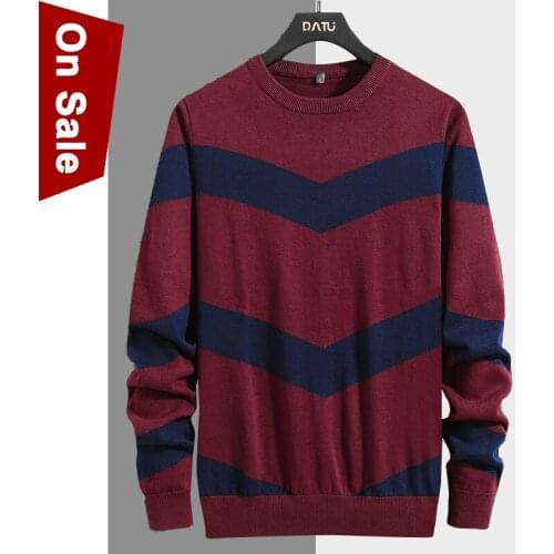 Winter Male Pullover Sweater Men Autumn Cotton Knitted O-Neck Striped Sweater Spring Brand Jersey Mens Sweaters Boy Jumpers Red