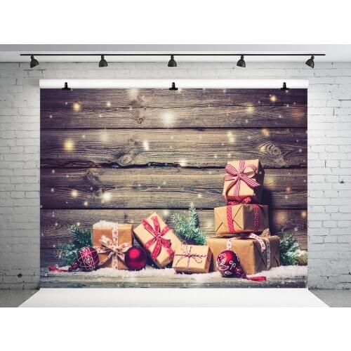 VinylBDS Christmas Backdrops Photography 10x10ft Wood Wall Christmas Box Muslin Backdrop Cotton Washable Children Background