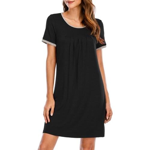 Womens Summer Nightdress Casual Ladies Sleepwear Short Sleeve Round Neck Plus Size Fashion Home Dress Homewear Ladies Pajamas