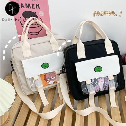 Ladies Kawaii Handbag Women Nylon Double-Sided Transparent PVC Ita Bag Female Japanese Shoulder Bag Girls Cartoon Crossbody Bags