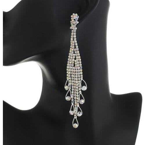 Womens Fashion Jewelry Shiny colorful Rhinestone Tassel Dangle Hot Sale Evening Dress Temperament Earrings E769