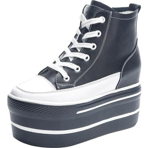 Koznoy Super High Platform Winter Womens Fashion Martin Boots Thick Bottom Wild Casual Womens Shoes High Top