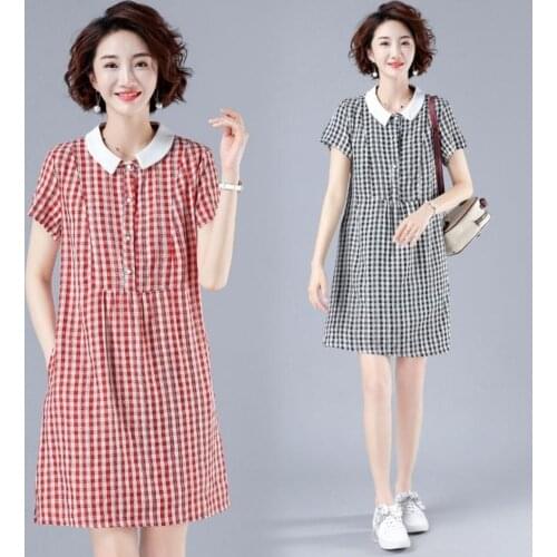 2021 New Summer Women Dress Vintage Preppy Style Plaid Buttons Casual Mini Dress Girls Elegant Peter Pan Collar Vestidos B222