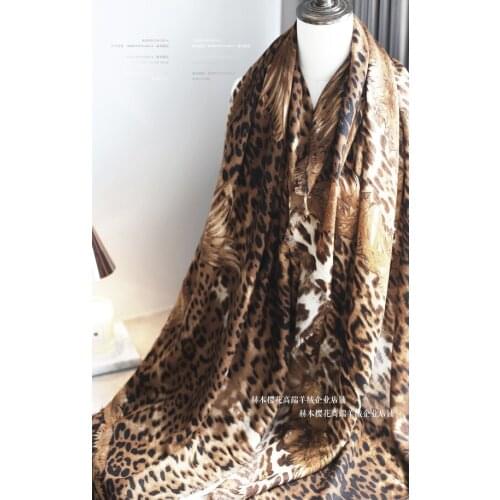 100% wool scarf women classic leopard print thin large shawl four seasons rectangular wool scarf women Merino