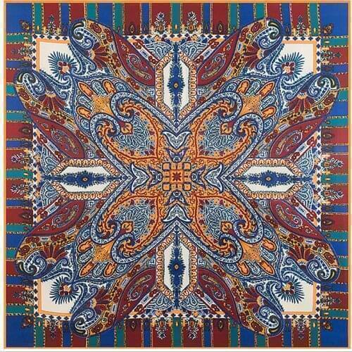 100cm Silk Scarf Women Square Scarves Wraps Bohemia Floral Print Cashew Neckerchief Female Foulard Silk Hijab Lady Bufandas
