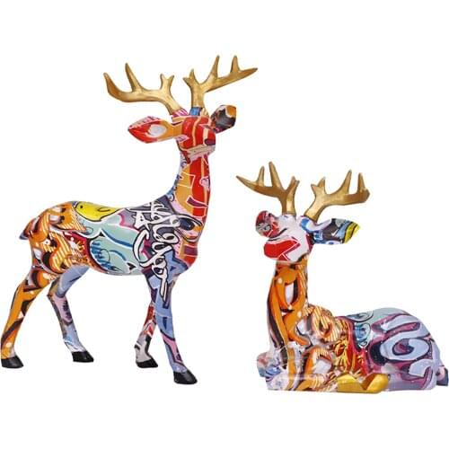 2x Simple Resin Deer Sculpture Statue Ornaments Entrance Cabinet Decors