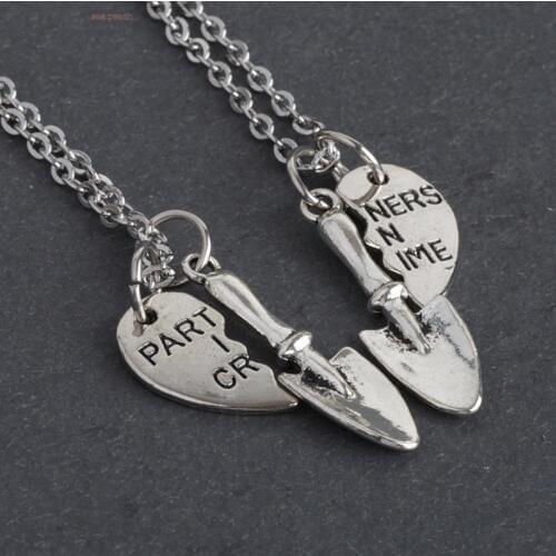 2PCS/set Partners In Crime Shovel Love Puzzle Pendant Necklaces Funny Shovel Beat Friend BFF Jewelry Gifts For Friendship