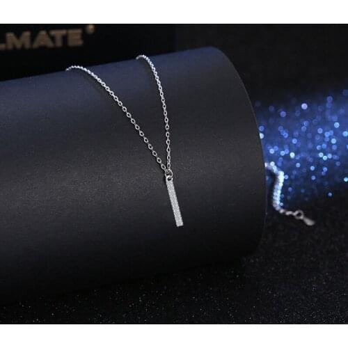 2021 New Popular Long Strip CZ White Zircon Pendant Fashion Lady Titanium Steel Silver Plated Clavicle Chain Charm Lady Jewelry