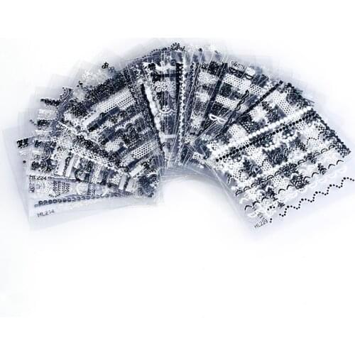 30Sheet/lot Black&White Waves/Lines Lace Nail Stickers 3D Mix Design Water Transfer Nail Sticker Nail Art Decals NTL-35