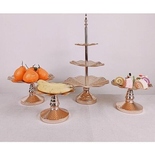 4pcs Fruit Plate Gold Tray Fruit Stand Holder Table Home Cake Jewelry Storage Tray With Handle
