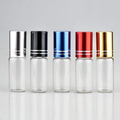 5ml Clear Small Steel Beads Glass Essential Oil with Aluminum Cover Sample Perfume Bottle 100PCS/LOT