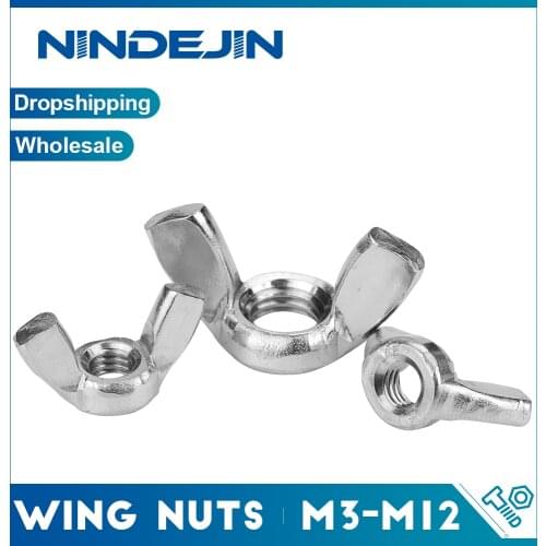NINDEJIN 5/10/20pcs Butterfly Wing Nuts M3 M4 M5 M6 M8 M10 M12 Stainless Steel Wing Nuts Zinc Plated Hand Tighten Nut DIN315