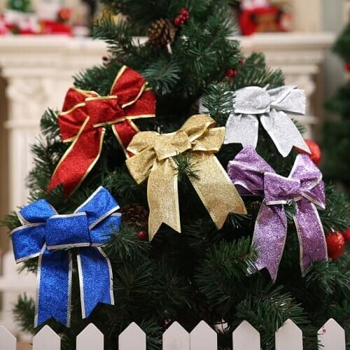 25cm Large Glitter Cloth Christmas Bow Christmas Tree Decorations Xmas Ornaments for New Year Home Party Bowknots Decor
