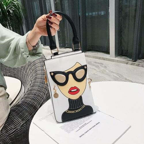 Human Face Female Top Handle Bags Shopper Crossbody Bag 2021 Summer New Womens Wallet PU Leather Purses and Handbags Solid Color
