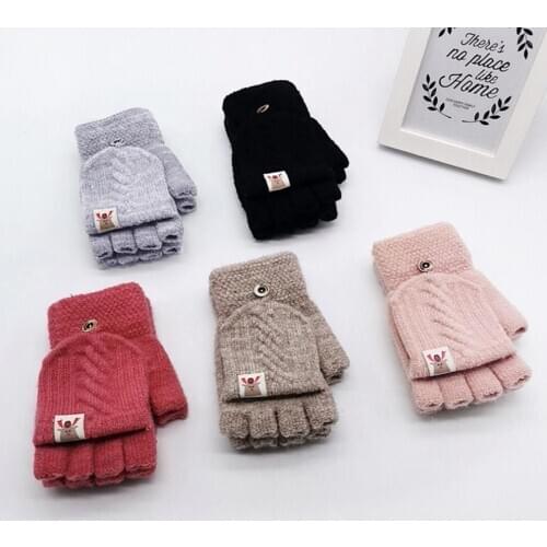 Baby Wool Knitted Gloves Children Kids Winter Warm Knitted Convertible Flip Top Fingerless Mittens Gloves для новорожденного