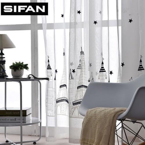 European castle Eiffel Tower Embroidered White Voile Curtains for the Bedroom Living Room Sheer Tulle Window Curtains