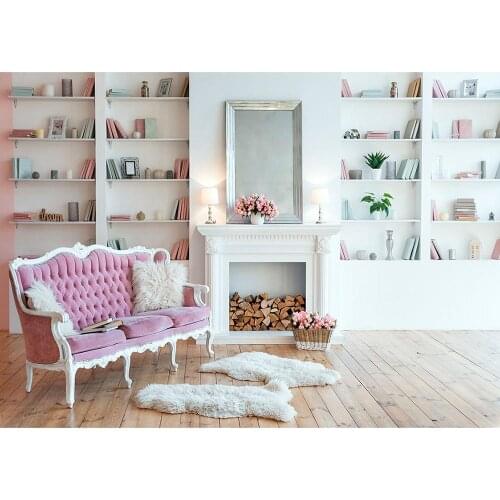 Photo Background Living Room Fireplace Bookshelf Flowers Custom Backdrop for Children Baby Family Photocall Photography Props