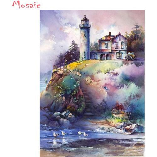 New picture 5D Diy Diamond Painting lighthouse,Diamond Embroidery custom foto mosaic Painting,puzzles 5d Diamond,home decor