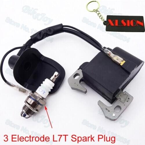 Ignition Coil + Spark Plug 3 Electrode L7T For 47cc 49cc 2 Stroke Mini Dirt Quad ATV Pocket Bike Go Kart Minimoto Motocross