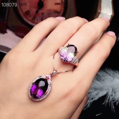 KJJEAXCMY boutique jewels 925 pure silver inlaid Ametrine classic lady Ring Pendant suit support detection