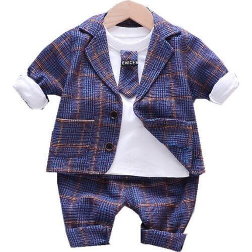 2020 3Pcs Boy Sets Long Sleeve Coat+Pants+Tie White T-shirt Gentle Boys Suits Weddings Birthday Dress Gentleman Costumes Clothes