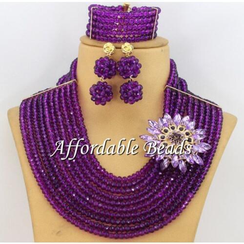 Purple Nigeria Beads Famous Nigerian Jewelry Set Unique Design Wholesale Free Shipping ABE111