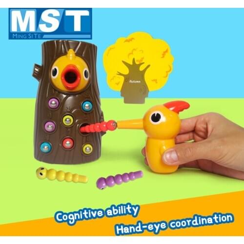 Magnetic Woodpecker Catching Worms Game Bird Eating Bugs With Stump Early Learning Educational Toys Magnet Fishing For Kids Gift