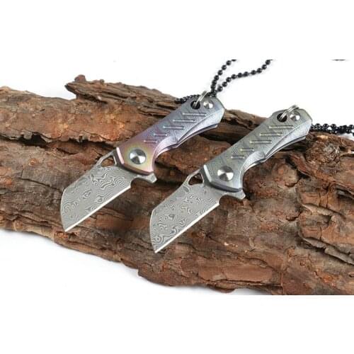 Mini Blade Camping Portable Titanium Handle Folding Knife Necklace Keychain Knife Military VG10 Damascus Fishing Outdoor Knife