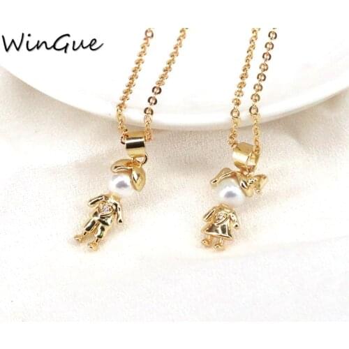 Metal Pearl Shell Boys And Girls Shape Pendant Necklace For Mom Kids