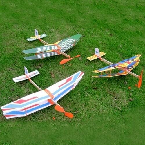 Rubber Band Hand Throw Plane Diy Assembled Helicopter Model Gliding Aircraft Children Puzzle Aircraft Model Stitching Toys