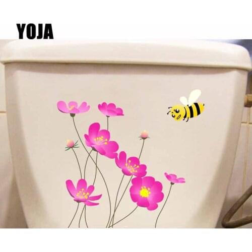 YOJA 21.2X19.9CM Cartoon Wall Decal Toilet Stickers Bedroom Home Decor Funny Little Bee Flowers T5-0834