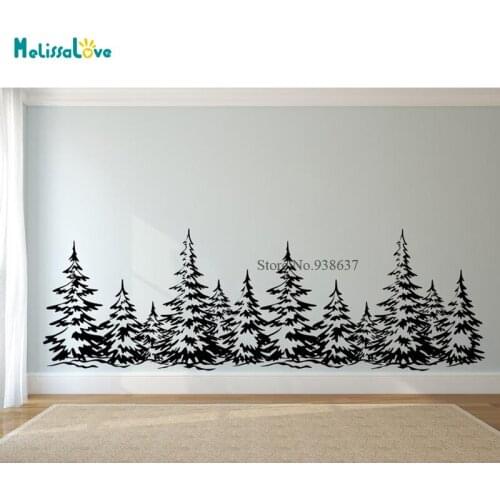 Forest Wall Sticker Decal For Bedroom Living Room Woodland Pine Trees Wilderness Landscape Removable Vinyl Art Mural BD580