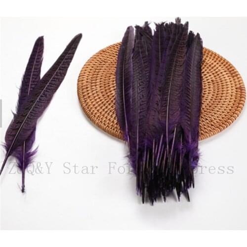 Natural 25--30CM (10-12 inches) hen tail feathers dyed purple 50-100 DIY craft jewelry show mask accessories feathers